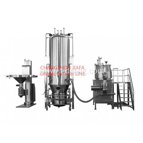 Fluid bed mixing drying granulator line